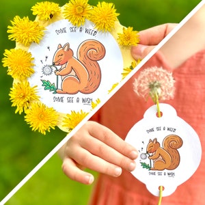 Cartões de amarrar dente-de-leão, Atividade para acampamento de verão para crianças na pré-escola, Arte ao ar livre com habilidades motoras finas Montessori, Identificação de plantas e flores, PDF
