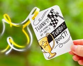 Cute Racing Birthday Party Favor Tag Printable, Thanks For Giving My Party A Turbo Boost! - Race Car Bday Thank You Label, Trophy + Flag PDF