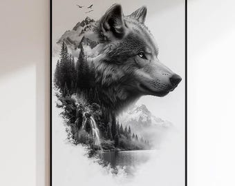 Wildlife "Wolf in the Wilderness" Art Poster | Wall Decor | Canvas, Acrylic Glass, Aluminum Dibond (without frame)
