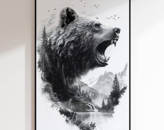 Wildlife "Bear in the Wild" Art Poster | Wall Decor | Canvas, Acrylic Glass, Alu-Dibond (without frame)