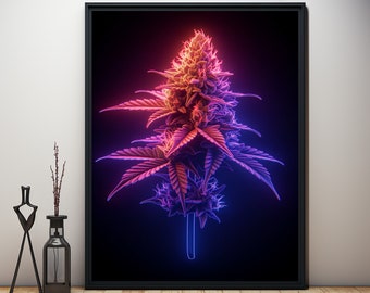 Neon | Motif for cannabis sympathizers, psychedelic art, wall decor, 420, poster, canvas, acrylic glass, aluminum dibond (without frame)