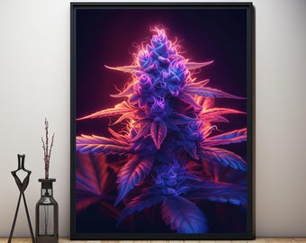 Psychedelic Neon Art Poster | Cannabis 420 Wall Decor | Canvas, Acrylic Glass, Aluminum Dibond (without frame)