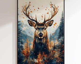 Wildlife &quot;Deer in Mountain Scenery&quot; Art Poster | Wall Decor | Canvas, Acrylic Glass, Alu-Dibond (without frame)