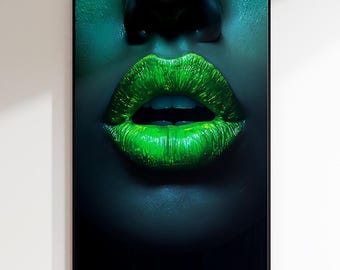 Green Lips art poster | Wall decor | Canvas, acrylic glass, aluminum Dibond (without frame)