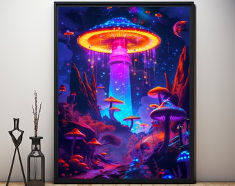 FlyMush | Motif for cannabis sympathizers, psychedelic art, wall decor, 420, poster, canvas, acrylic glass, aluminum dibond (without frame)