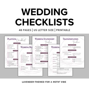 Lavender Wedding Checklist Printable Planning Template, Wedding Timeline, Wedding Lists and To-Do Lists, Wedding Planner