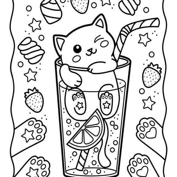 Sweet & Savory Kawaii Food Coloring Pages  Fun for All Ages Kids and Adults 23 Pages Cute Cartoon Coloring Designs  Digital Download"