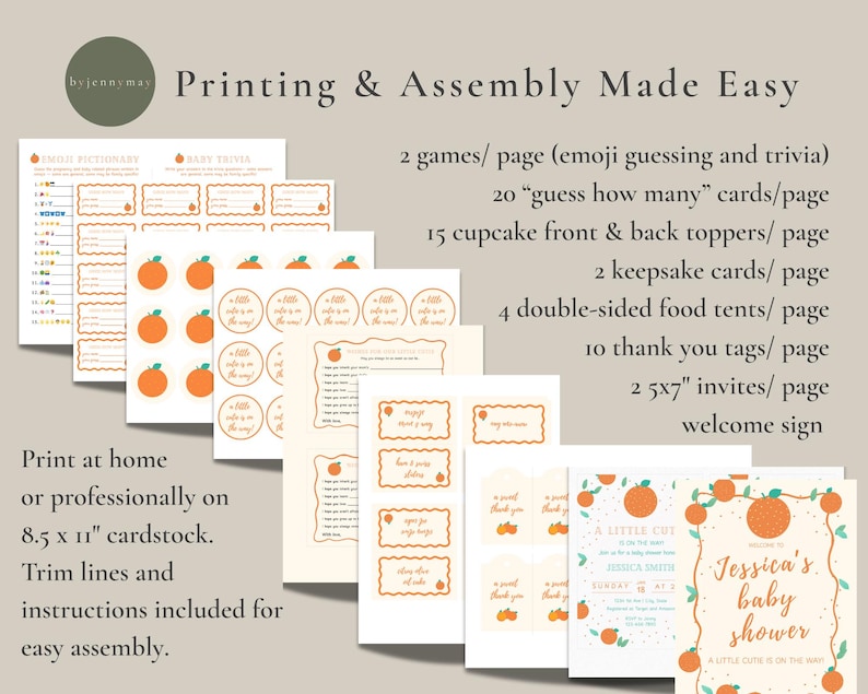 Citrus Baby Shower Printables Bundle | Little Cutie Orange Party Kit | Editable Invite Games Decor | Instant Download | Gender Neutral image 8