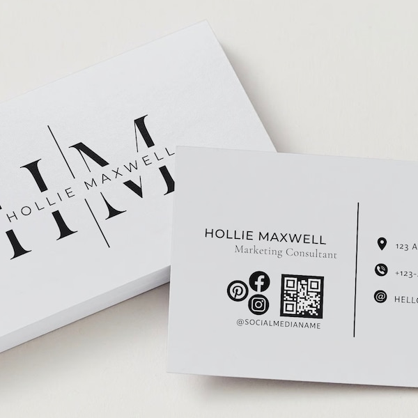 Modern Business Card TEMPLATE with Customisable QR Code | Corporate, DIY, Social Contact, Real Estate Business Card Template