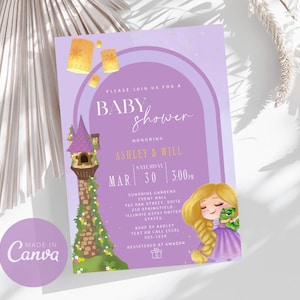 Princess Rapunzel Baby Shower Invitation - Editable Printable Template for Girls, Instant Download, Digital File