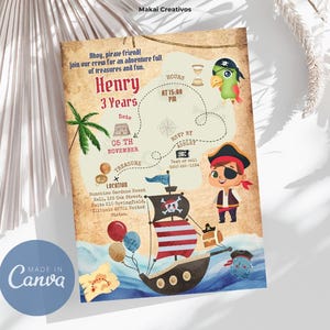 Invitación de Cumpleaños Pirata - Plantilla Editable Imprimible para Niño, Descarga Instantánea, Archivo Digital
