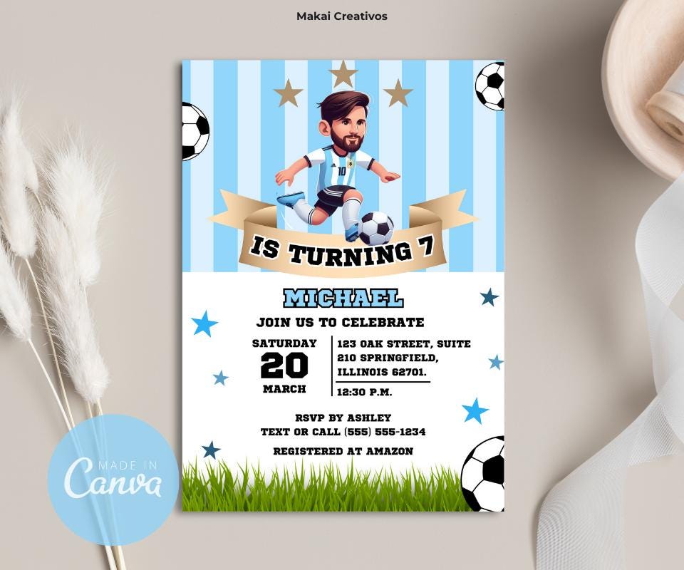 Invitation Editable Argentina's soccer team Messi Birthday Invitation Template invitation for Boy Instant Download
