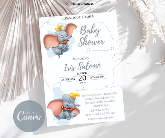 Invitation Editable Dumbo Baby Shower Invitation Template for Boy