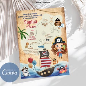 Pirate Birthday Invitation - Editable Printable Template for Girls, Instant Download, Digital File