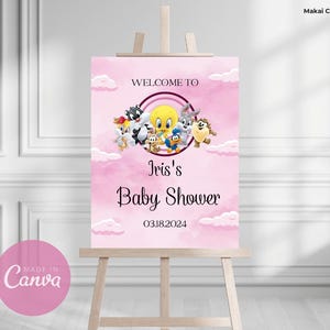 Cartel de Bienvenida para Baby Shower de Looney Tunes Descarga Instantánea Editable LT1