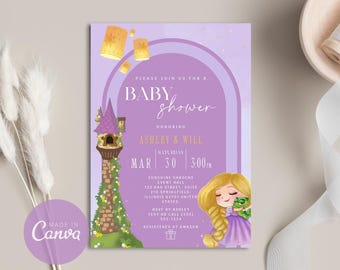 Invitation Editable Princess Rapunzel Baby Shower Invitation Template Instant Download