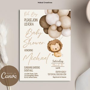 Einladung Bearbeitbare Baby Löwe Luftballons Baby Shower Einladung Vorlage Sofortiger Download