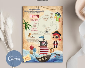 Pirate Birthday Invitation Template for Boys - Editable and Instant Download