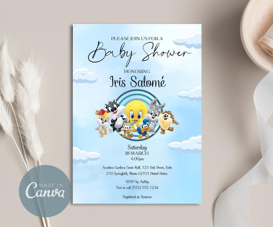 Looney Tunes Baby Shower Invitation Editable Template for Boys