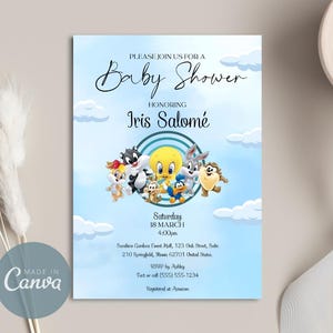 Invitación de Baby Shower Looney Tunes Bebés - Plantilla Editable para Niño y Niña, Descarga Instantánea LT2