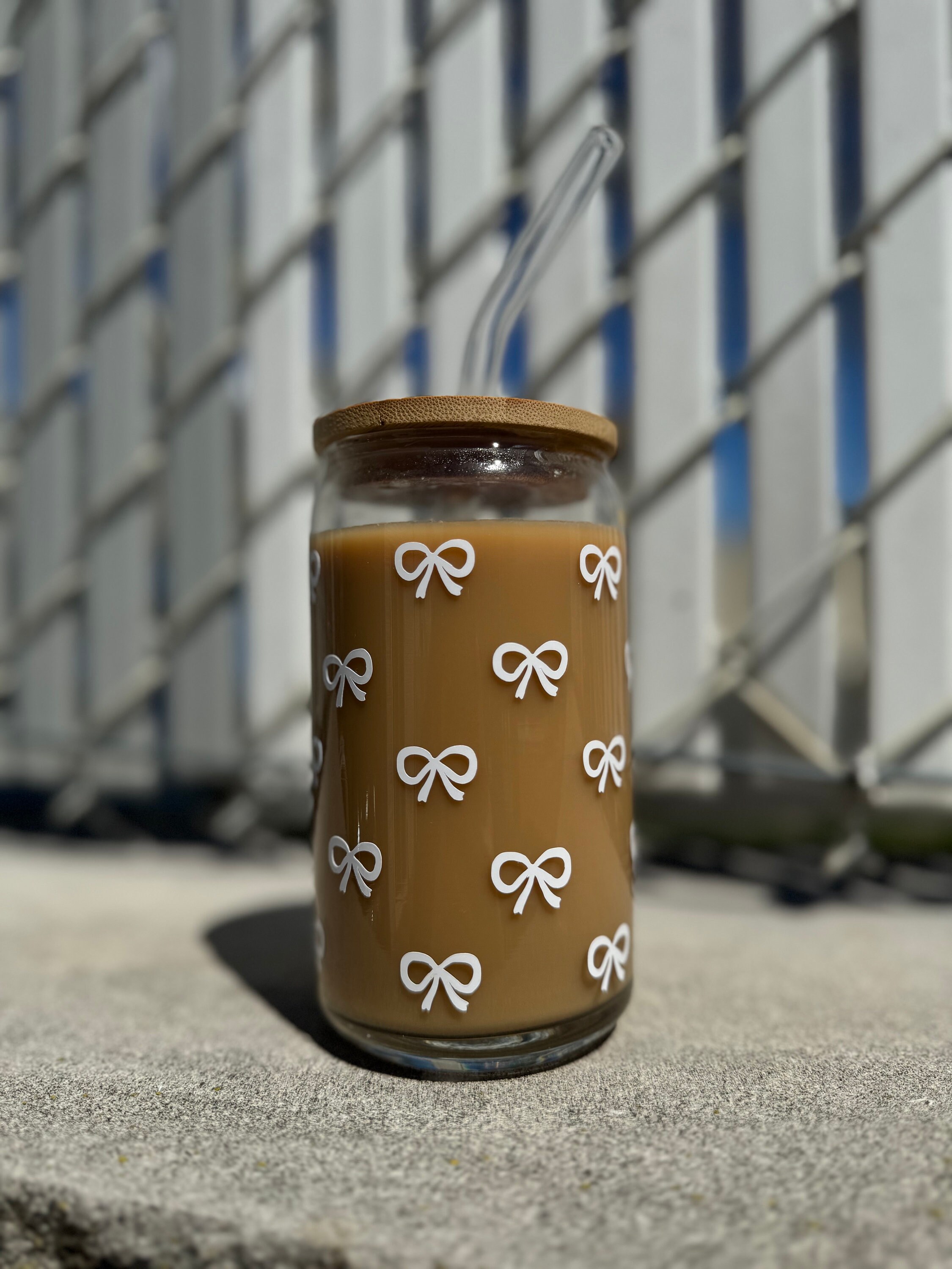 Cute Bow Coffee Cup With Glass With Lid & Straw | 16oz Glass Tumbler ...