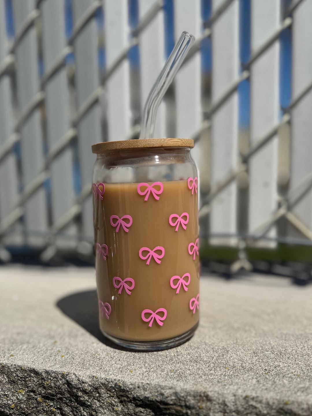 Cute Bow Coffee Cup With Glass With Lid & Straw | 16oz Glass Tumbler ...
