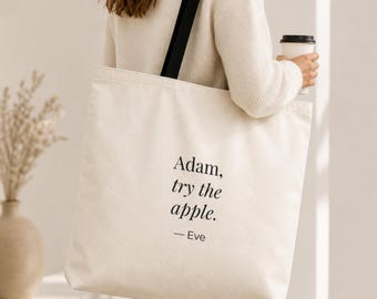 XL Tote Bag Minimalist Adam Try the Apple | Large Canvas Bag 16x16 18x18 | Bold Aesthetic Tote | Everyday Oversized Bag | Gift for Her