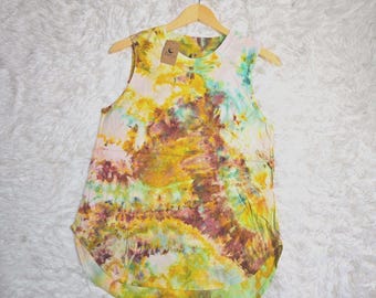Hand-Dyed Sleeveless Cotton T-Shirt, Boho Tie Dye Tank Top (Size M)