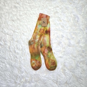 Size 6-12 Unique Hand Dyed Socks, Colorful Socks, Unisex Crew Socks, Tie Dye Socks, Unisex Socks, Vintage Socks, Adult Socks, Boho Socks.