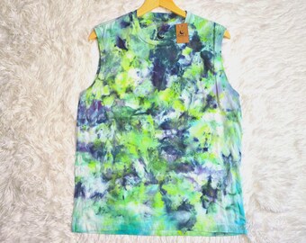 Size L Hand-Dyed Men's Muscle Tee, Unique Tie Dye Tank Top, Men's Clothing