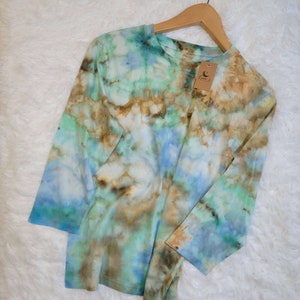 Hand-Dyed 3/4 Sleeve T-shirt: Bohemian Wearable Art (Size M)