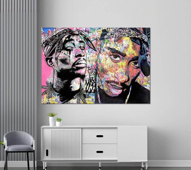 Banksy Style 2PAC Pop Art Graffiti Wall Art, American Rappers Popart