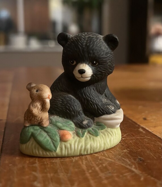 【misen2014 さま】* pottery animal ❀ クマちゃん 1980's Homco Ceramic Black Bear and Bunny - Etsy