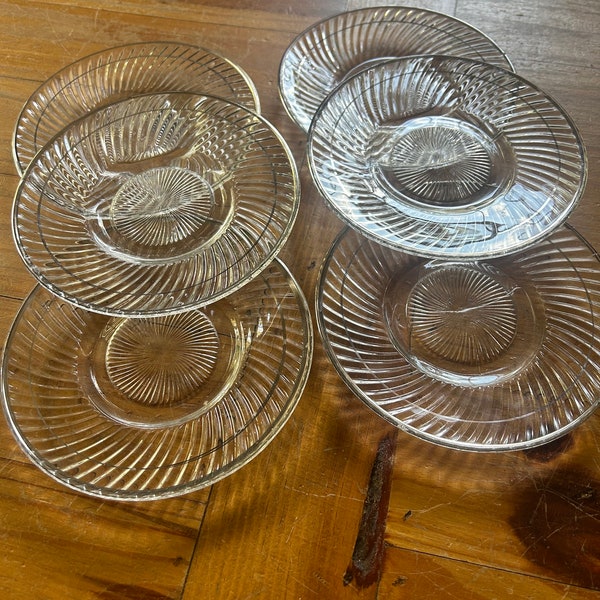 Federal Glass Diana swirl pattern clear dessert plates with swirl pattern and silver rims, set of 6