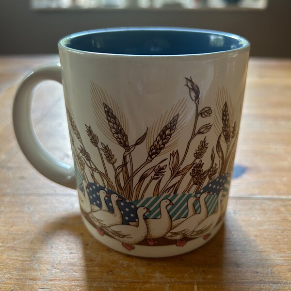 Geese in wheat field vintage coffee mug