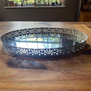 Vintage 1970’s gilded filigree brass vanity mirrored tray
