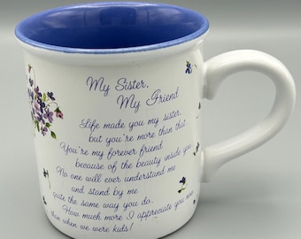 Vintage American Greetings purple violet stoneware Sisters mug