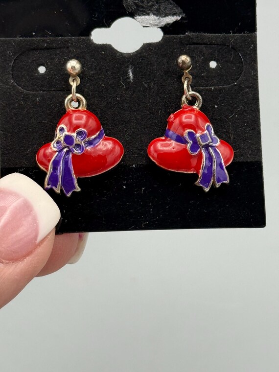 Red hat dangle pierced earrings - image 1