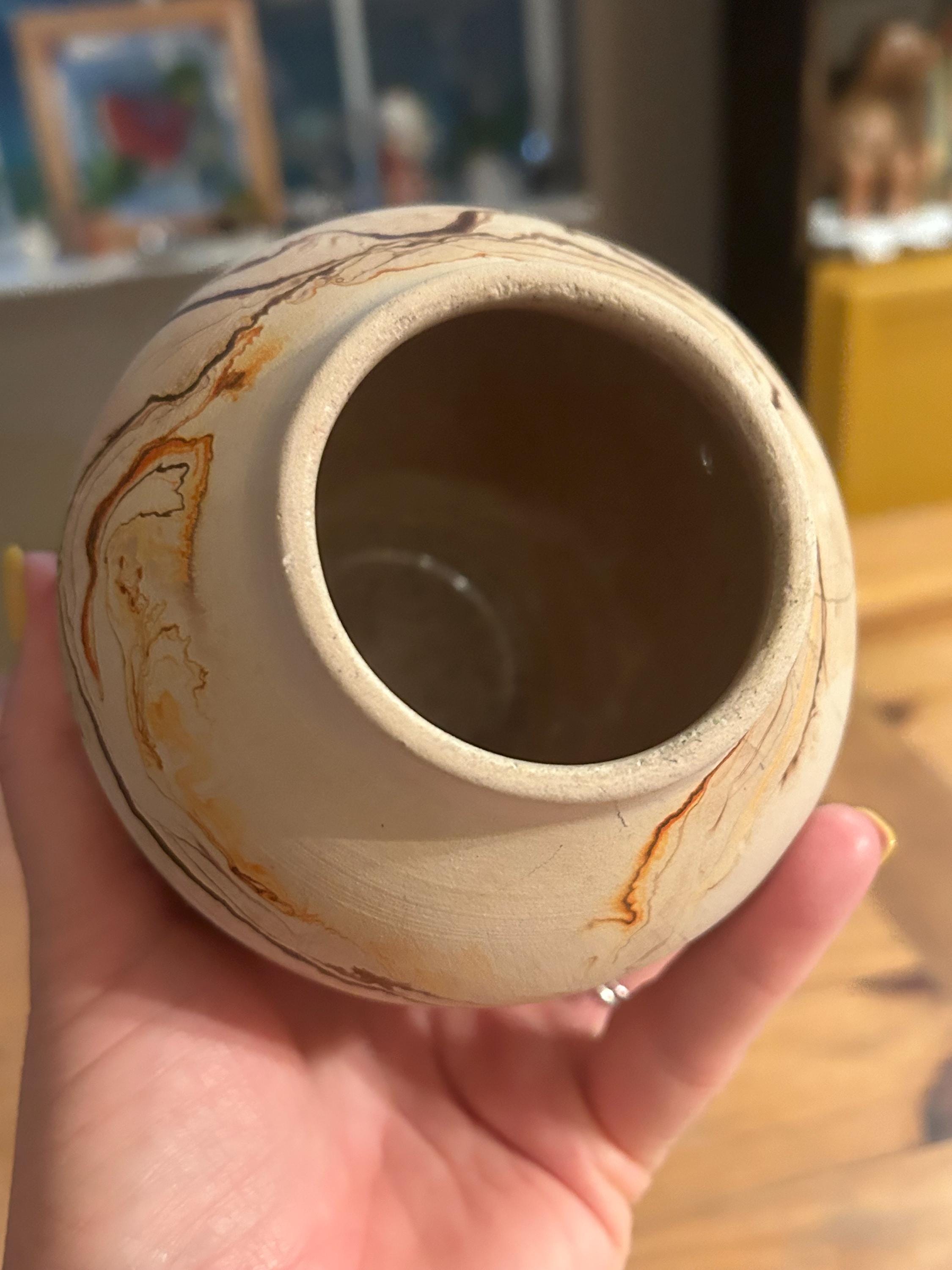 Nemadji Pottery Bisque White Clay Wedding Vase Hand Dipped in