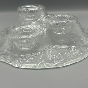 Muurla Finnish cut glass volcano tealight candleholder, Finland art glass