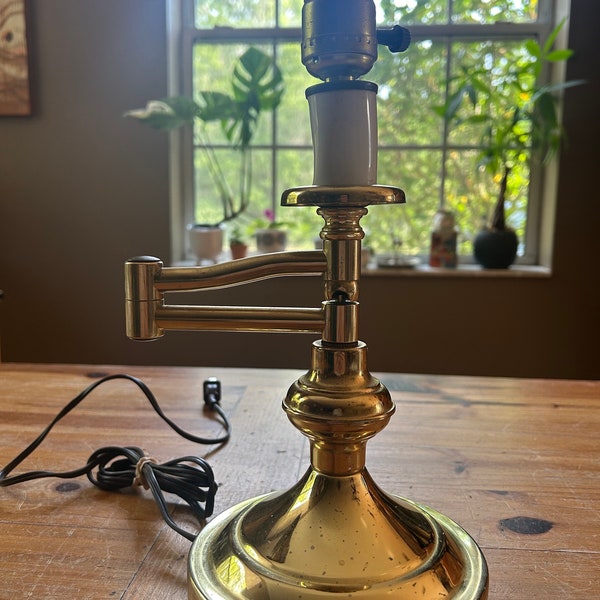Swing arm (swivel arm) brass candlestick desk or table lamp