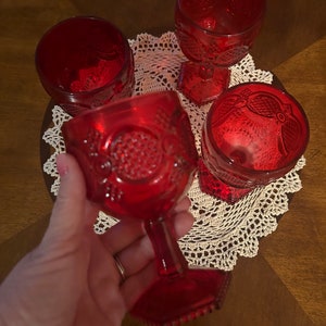 Set of 4 Avon Ruby Red Cape Cod 1876 pattern goblets