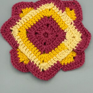 Vintage flower hexagon motif crochet pot holder, coaster, granny square