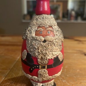 Chunky wooden Santa Clause Christmas pillar candle holder