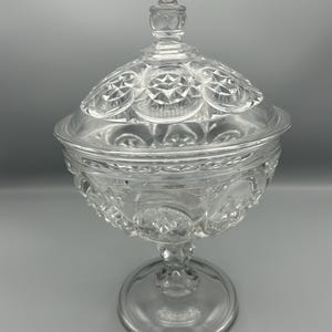 EAPG diamond point disc footed covered compote