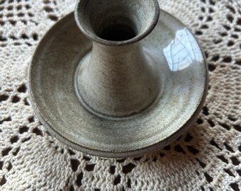 Hand made ceramic pottery clay beige candle stick holder