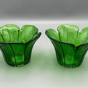 Pair of green textured floral candleholders perfect for the spring