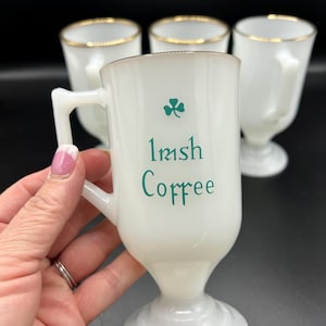 Vintage Irish coffee milk glass pedestal mugs