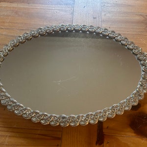 Footed brass filigree mirror vanity tray