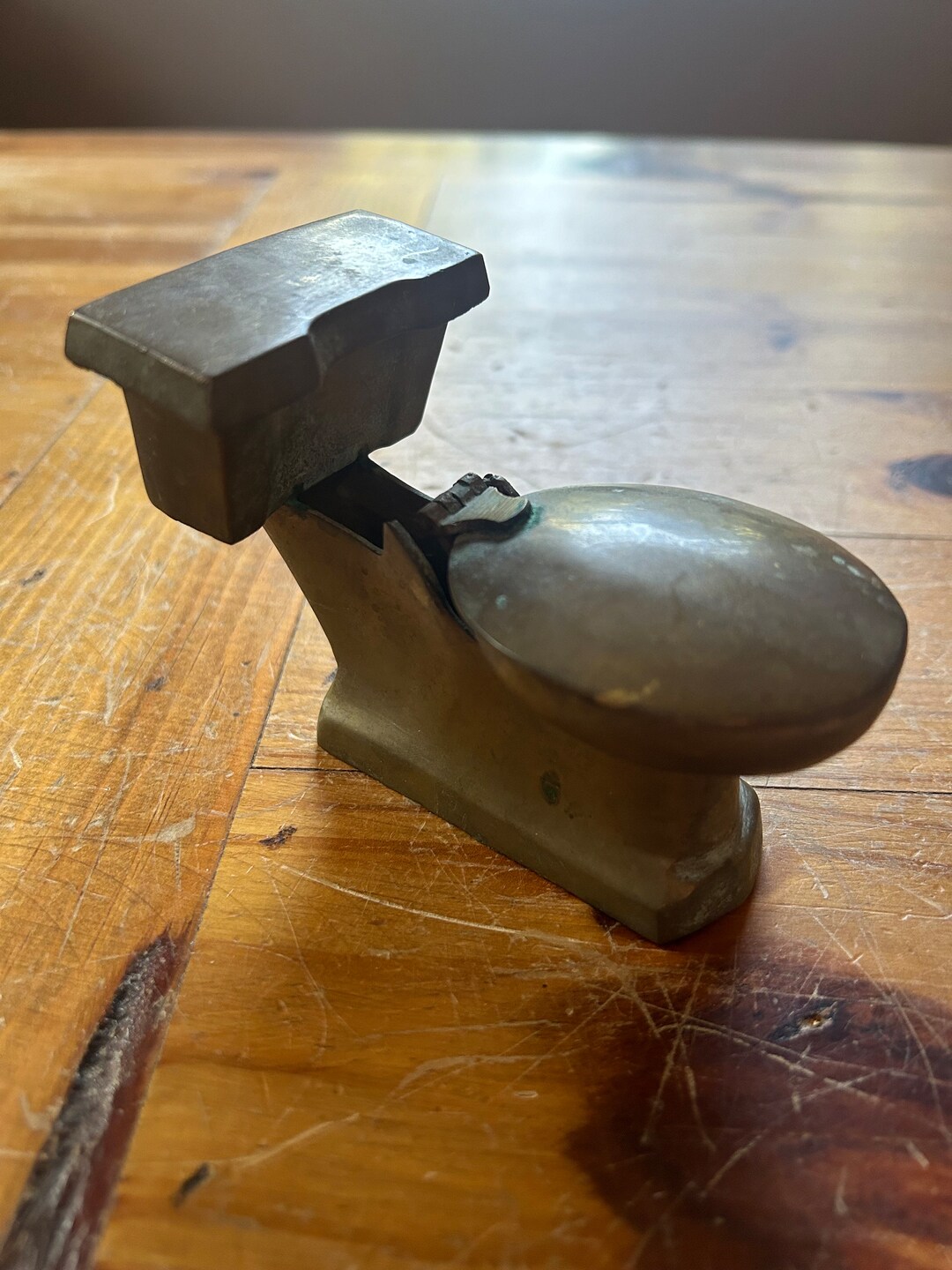 Brass Toilet Ashtray With Lid That Lifts for the Bowl to Hold Ashes